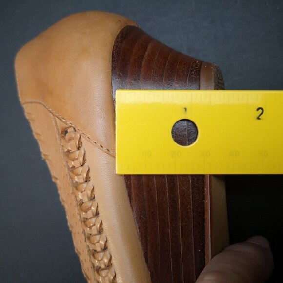 Impressions Ladies Size 8.5 B Tan Made in Brazil Leather Upper Wedge Heel Shoes - Picture 9 of 10